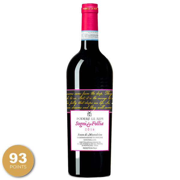 Podere Le Ripi, “Sogni e Follia” Rosso di Montalcino DOC, Tuscany, Italy, 2016 through Merchant of Wine.